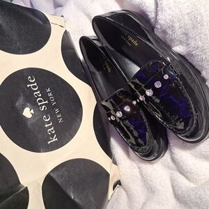 Kate Spade Black Loafers with Crystal Accents